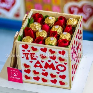 Caja con Rosas & Ferrero 16 Piezas