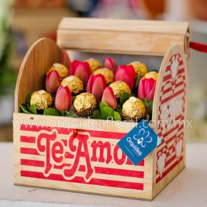 Baúl con Tulipanes & Ferreros 20 Piezas