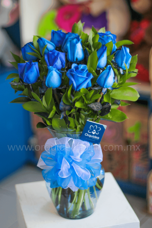 Jarrón de 12 Rosas (Azules)