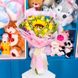 12 Rosas Amarillas & 1 Girasol Deluxe