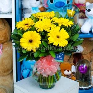 Jarrón 6 Gerberas Amarillas