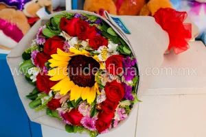 12 Rosas & 1 Girasol Premium