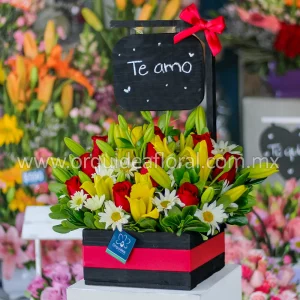 Pizarrón Rustico Rosa Roja Lirios