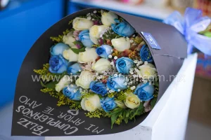 25 Rosas Bicolor con Kraft (Azul & Blanca)