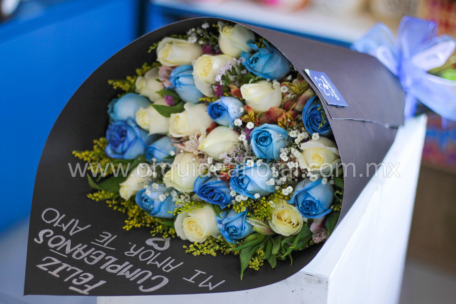 25 Rosas Bicolor con Kraft (Azul & Blanca)