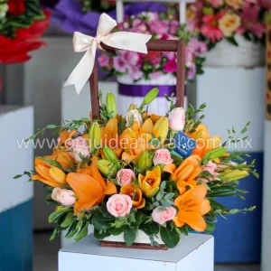 Canasta Rustica Rosa Pastel & Lirios