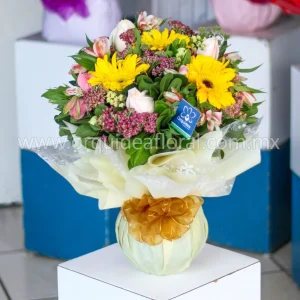 Jarrón Bombay Rosas Beige & Gerberas