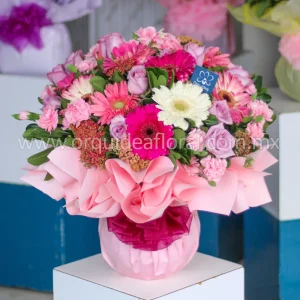 Jarrón Denver Rosas Lila & Gerberas