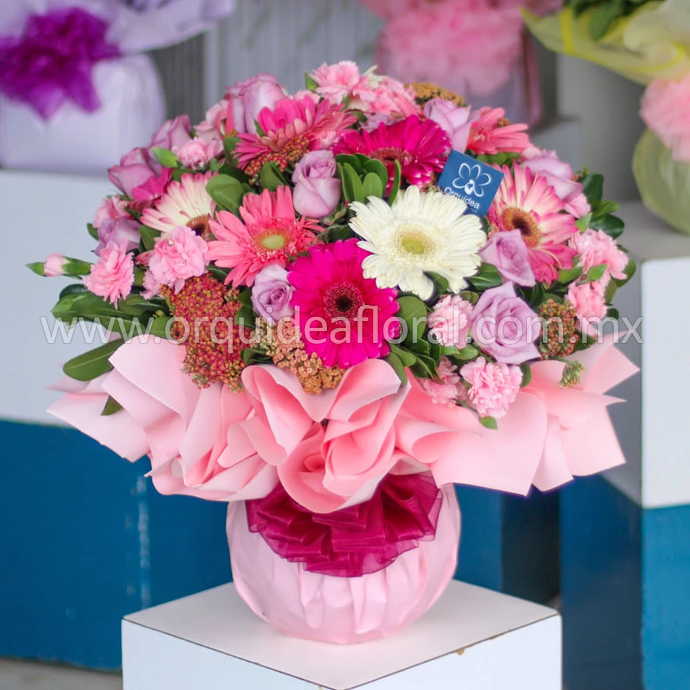 Jarrón Denver Rosas Lila & Gerberas